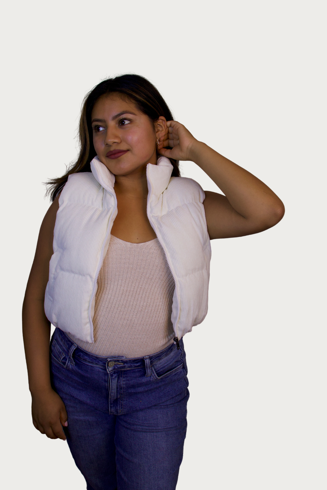 Sweet Cream Ribbed Puffer Vest