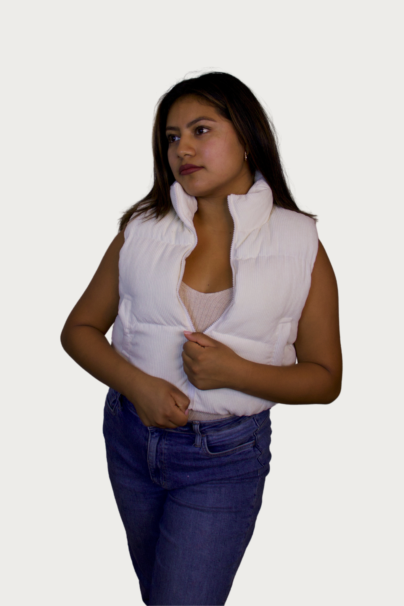 Sweet Cream Ribbed Puffer Vest
