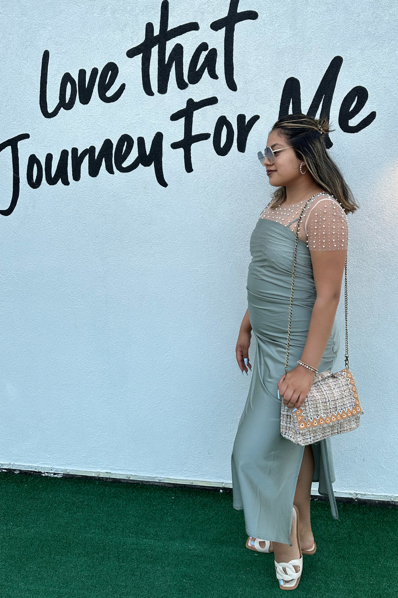 Teal Satin Slit Midi Dress