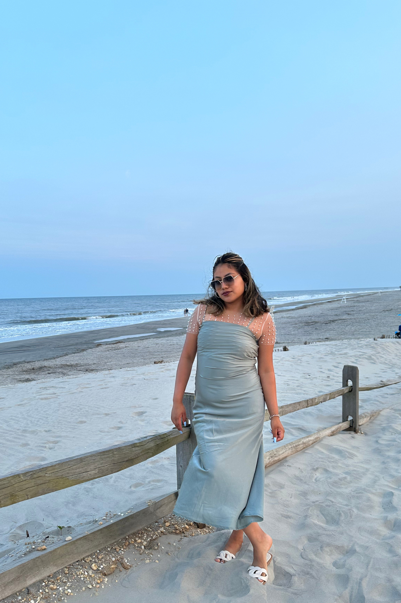 Teal Satin Slit Midi Dress
