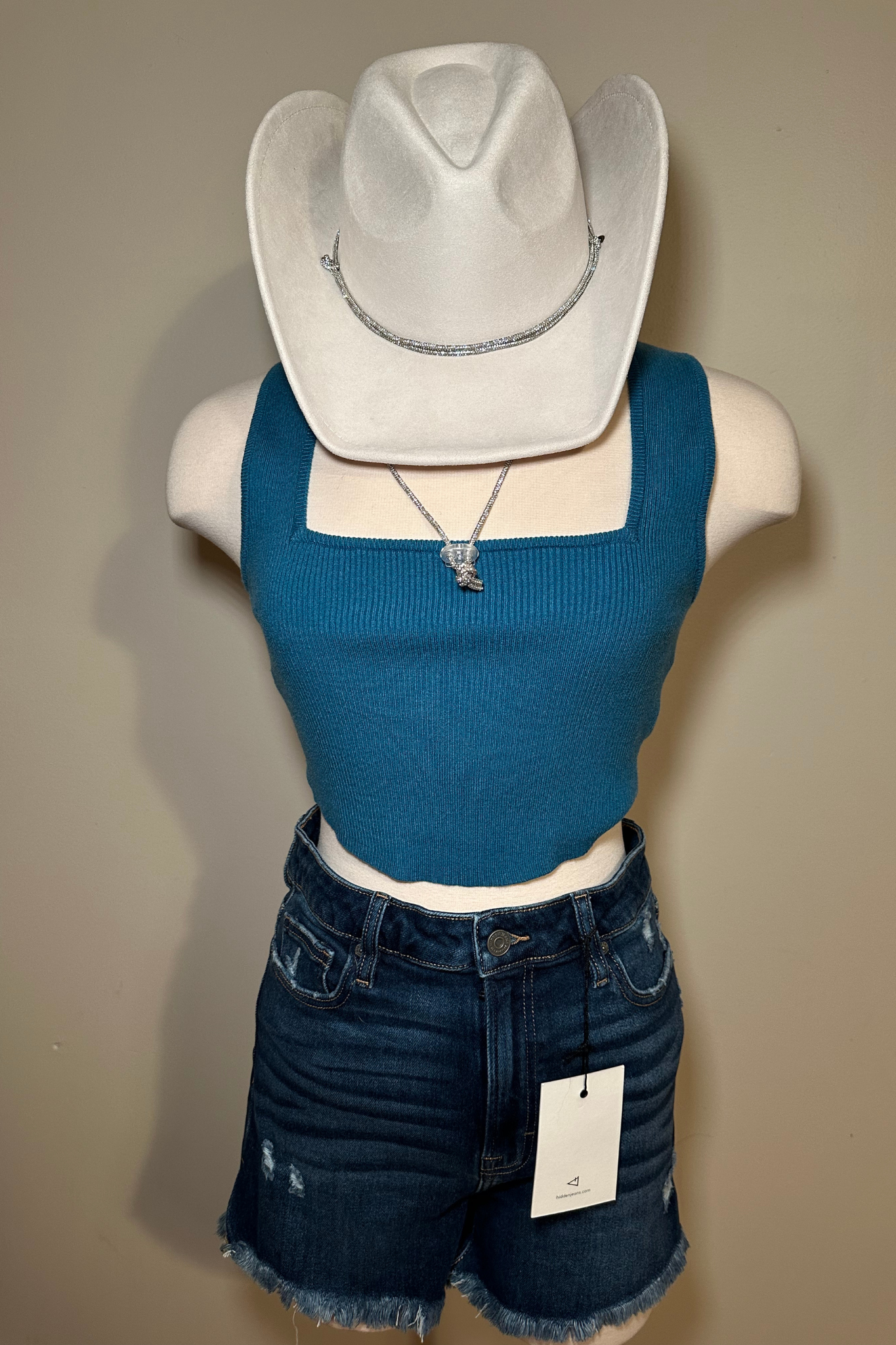 Teal Square Neck Sweater Top