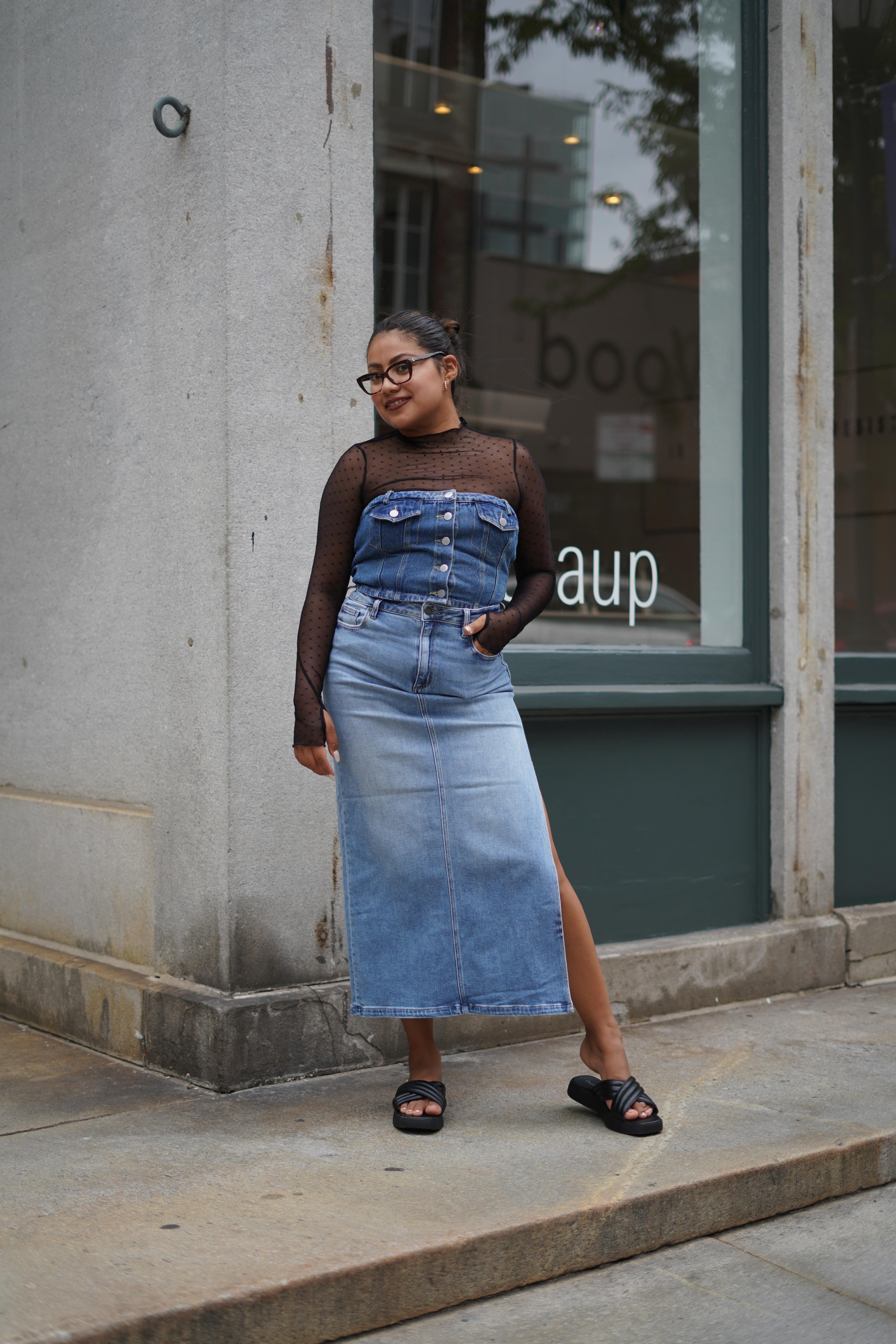Peyton Light Wash Slit Denim Skirt Small