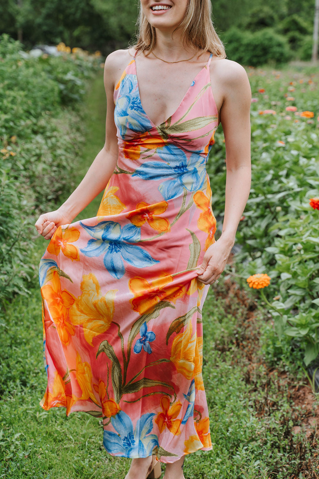 sunset dress midi Sunset Twirls Floral Midi Dress