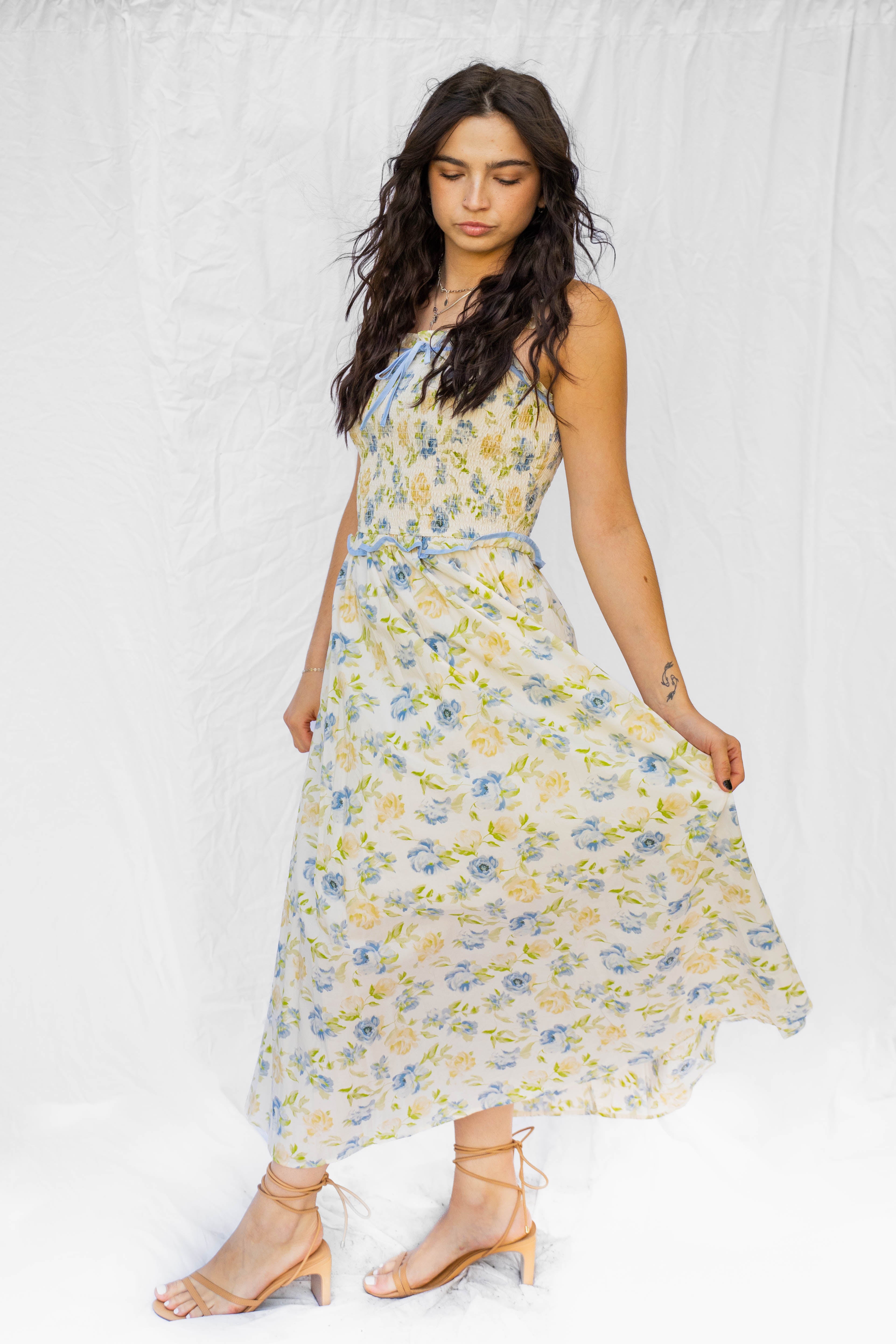 butter yellow floral dress Percy Butter Yellow Floral Dress Large