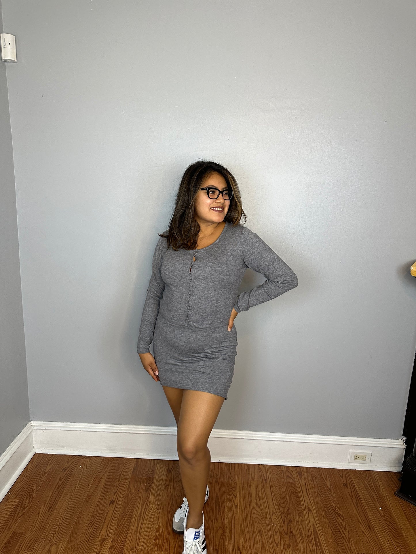 Grey Cardigan Dress Set