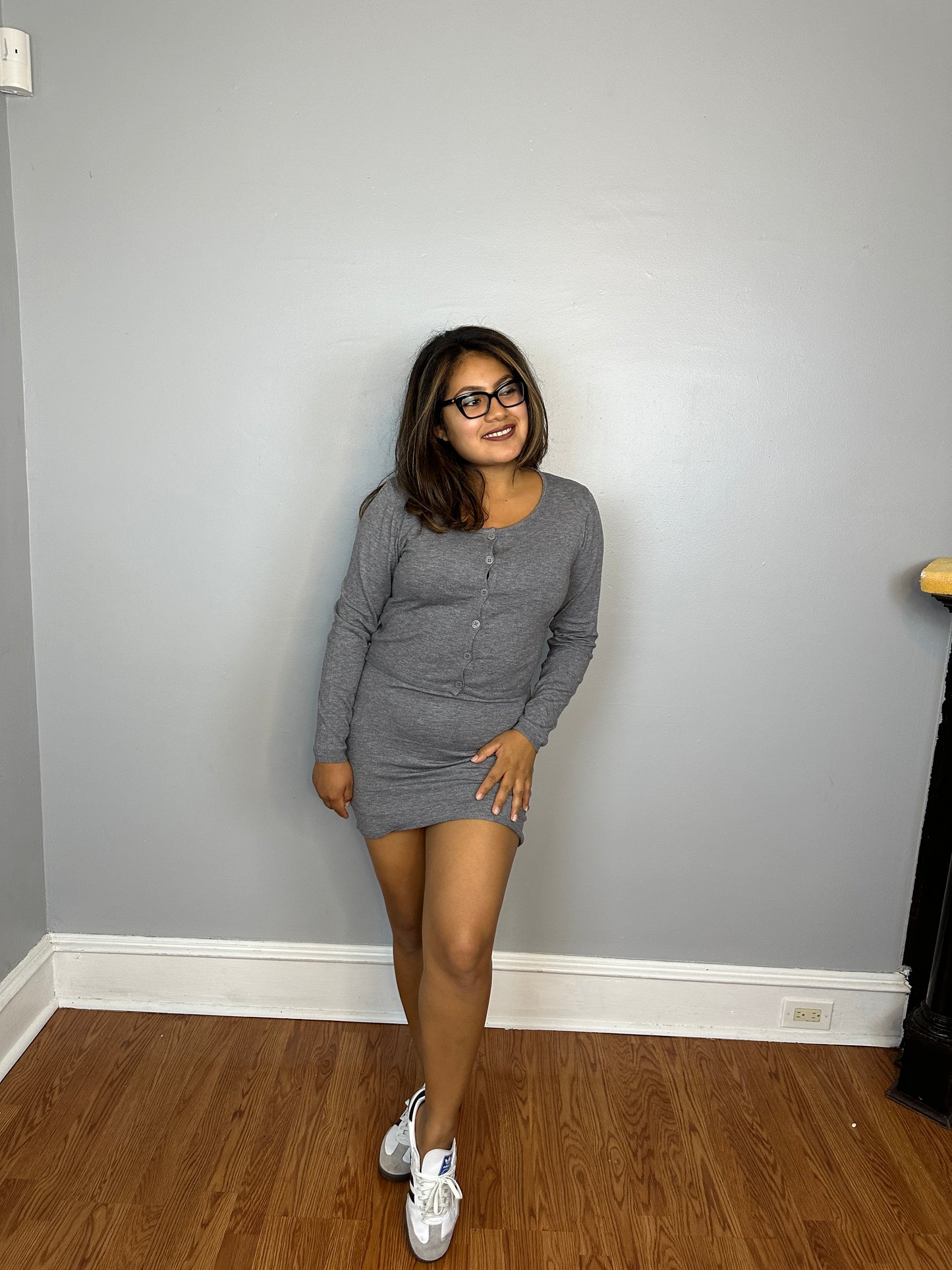 Grey Cardigan Dress Set