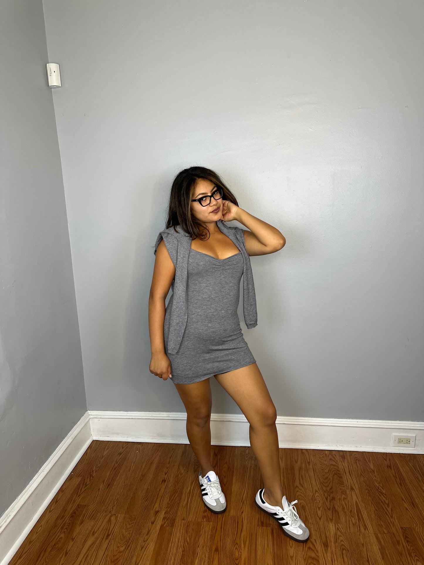 Grey Cardigan Dress Set