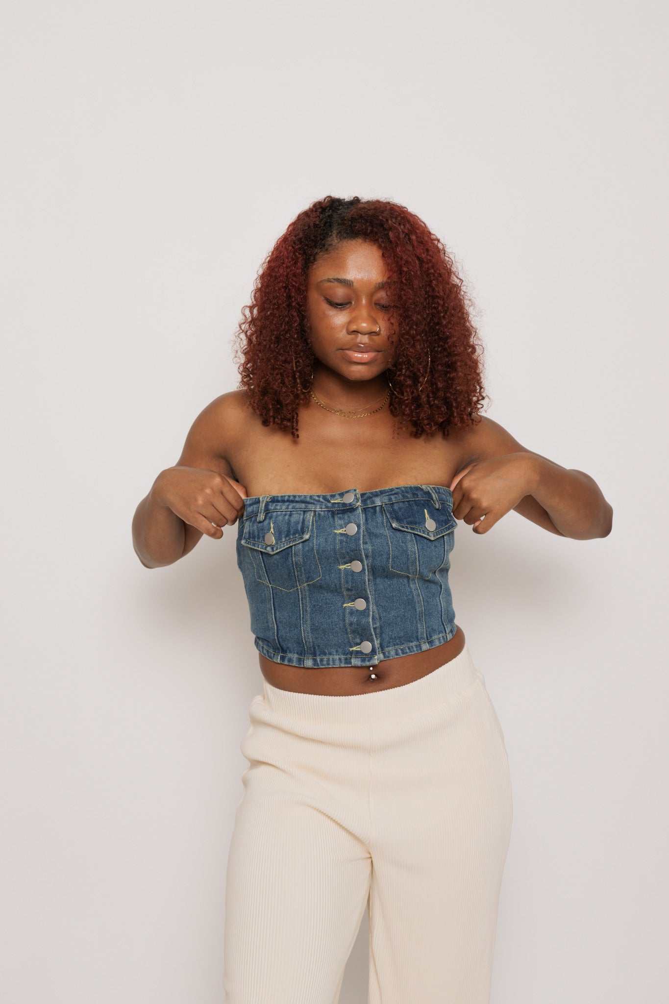 Dixie Denim Corset Tube Medium Wash Top - Main Image