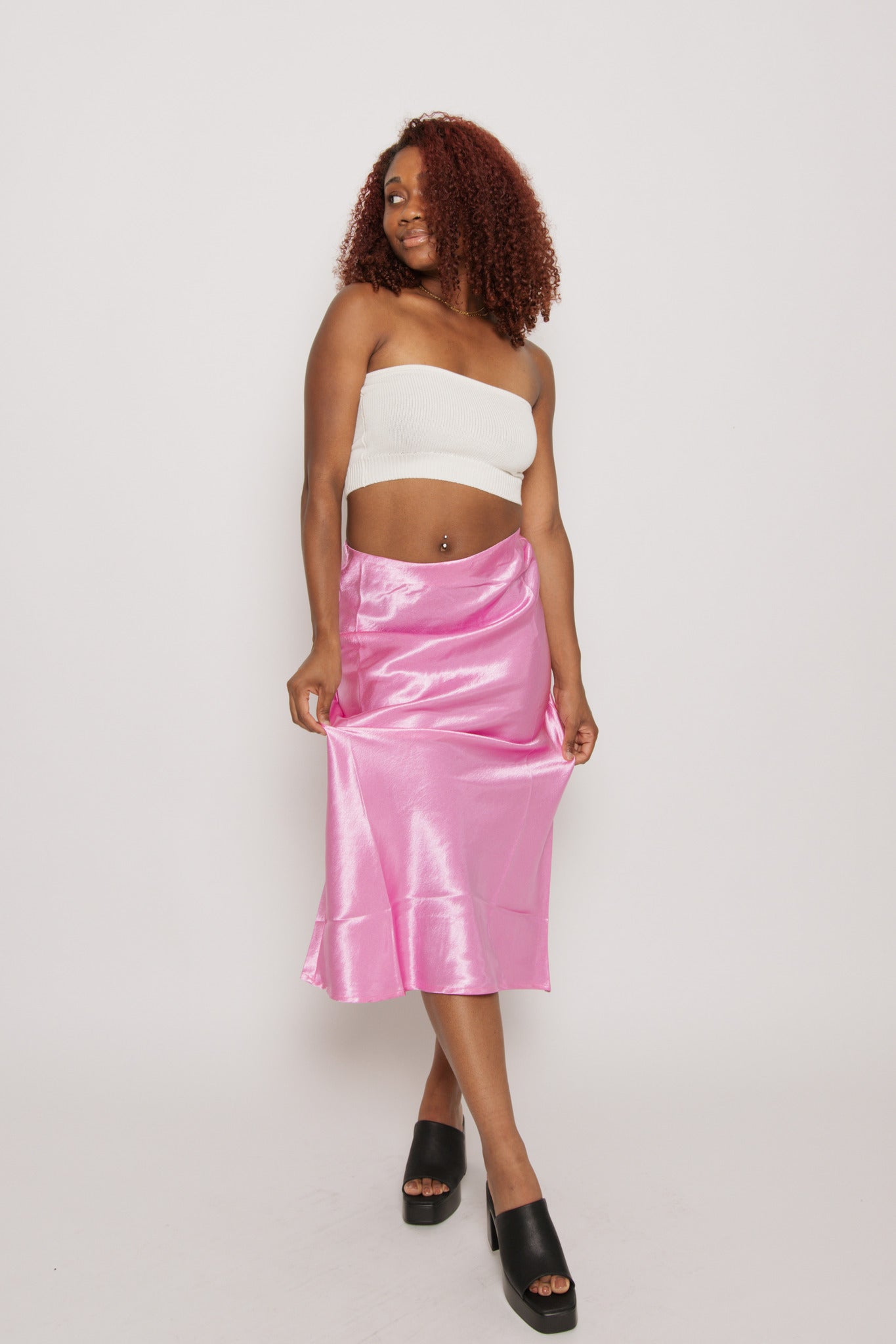 Malibu Metallic Midi Skirt- Pink