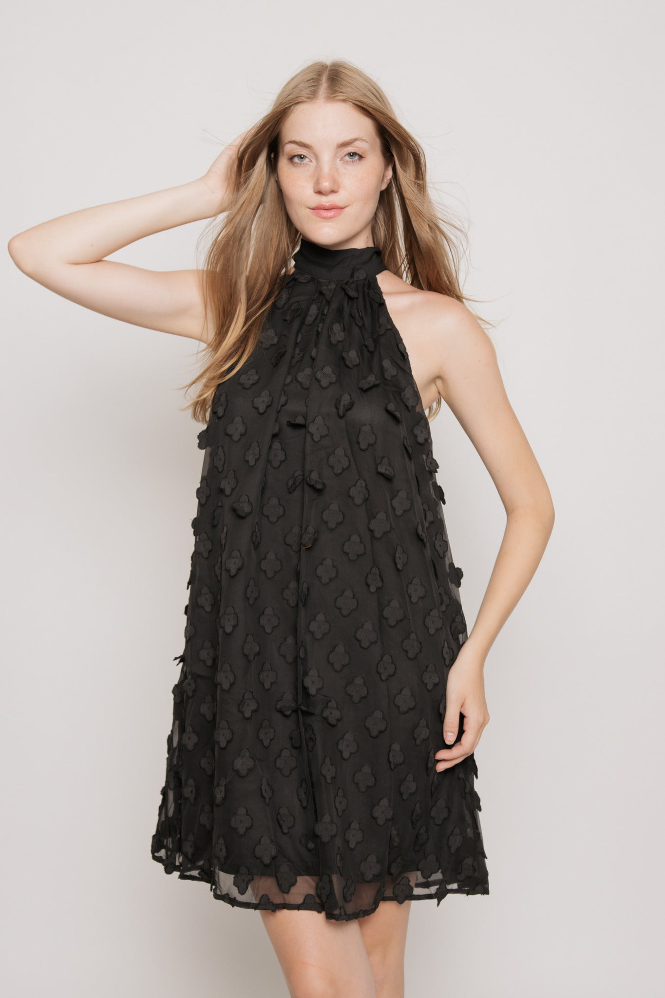 Flower Rush Detailed Black Dress