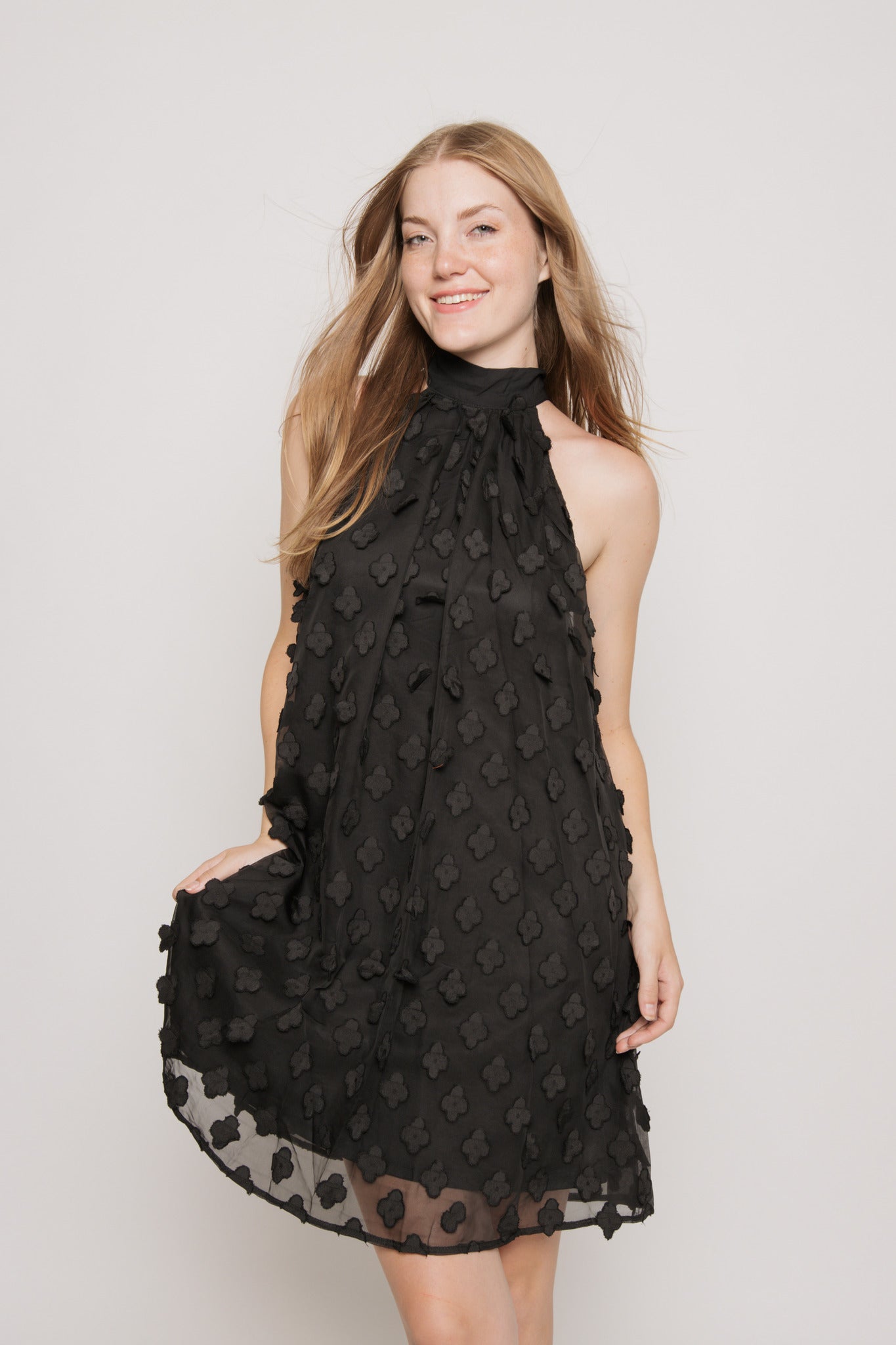 Flower Rush Detailed Black Dress