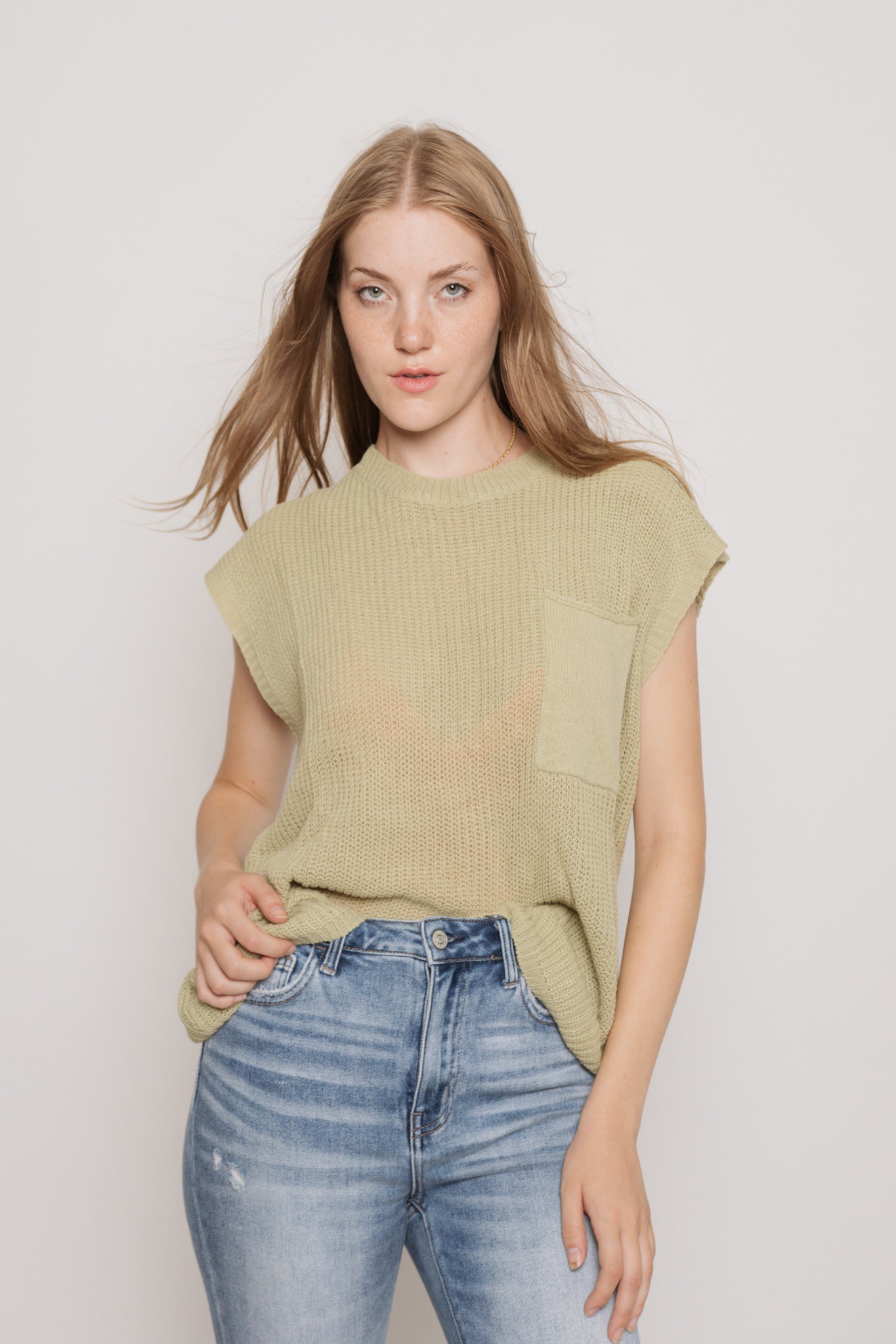 Knit Matcha Pocket Top