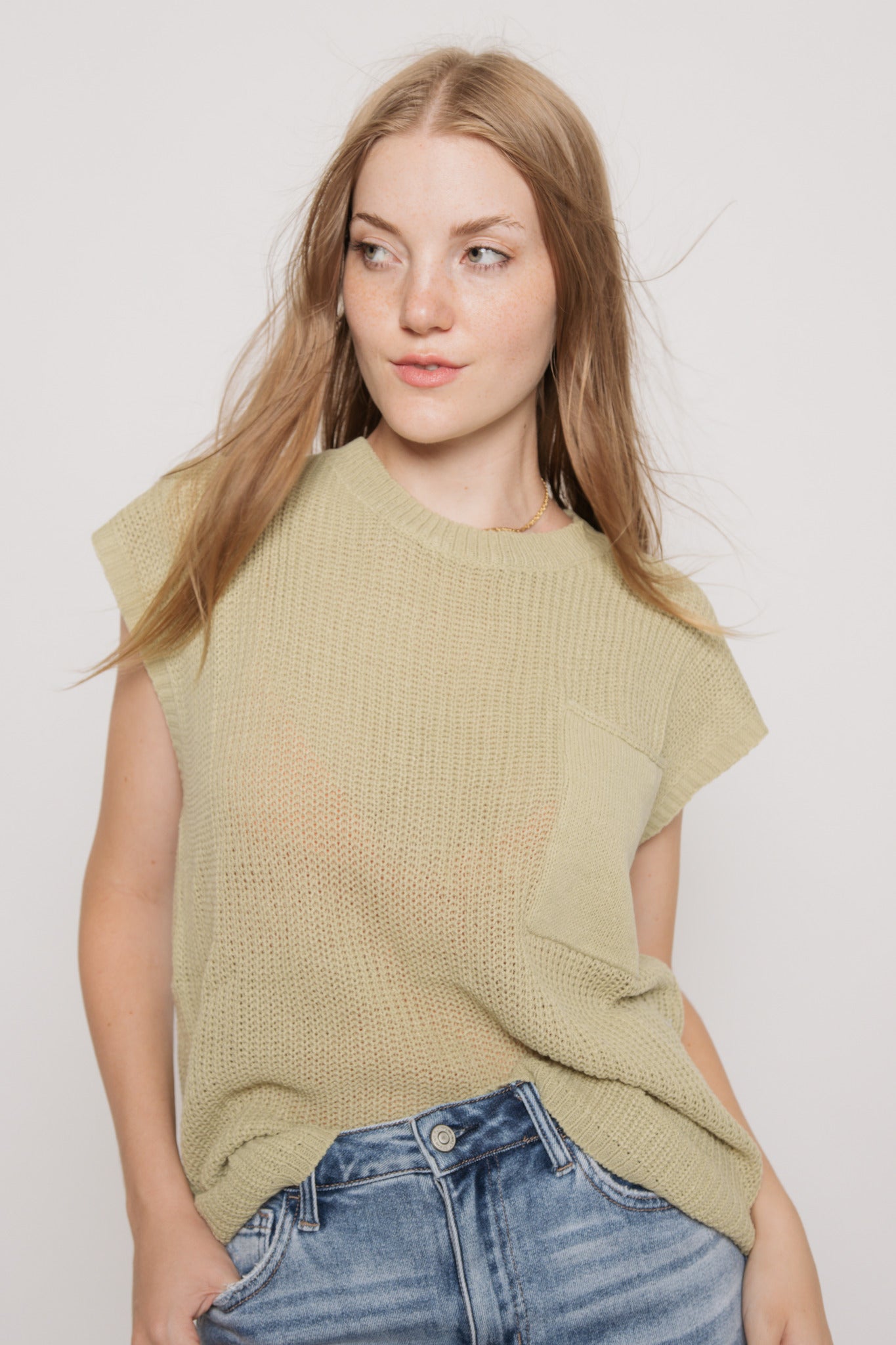 Knit Matcha Pocket Top