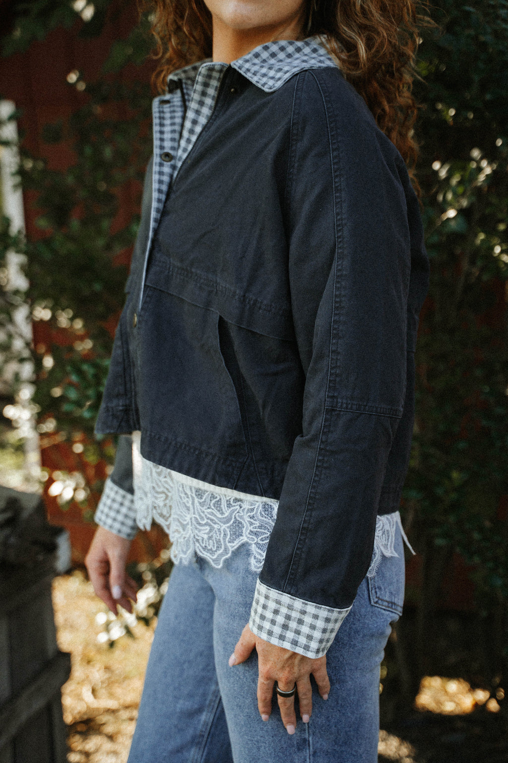 Hadley Gingham Jacket-Charcoal