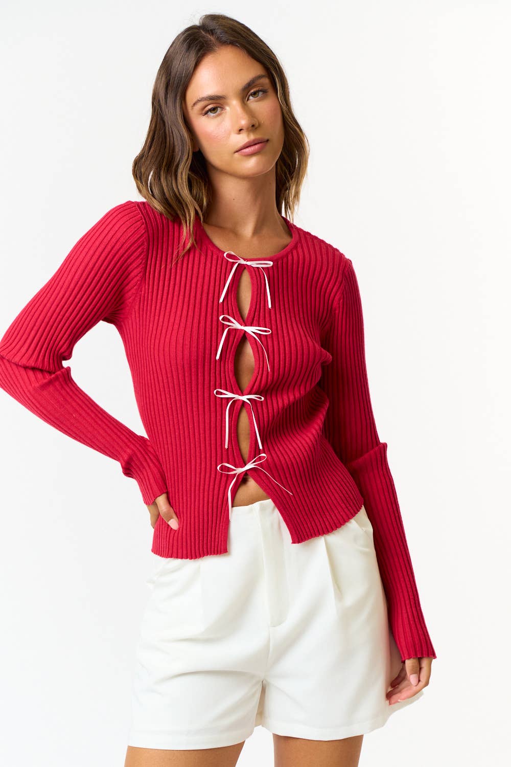 Alice Bow Cutout Top-Red