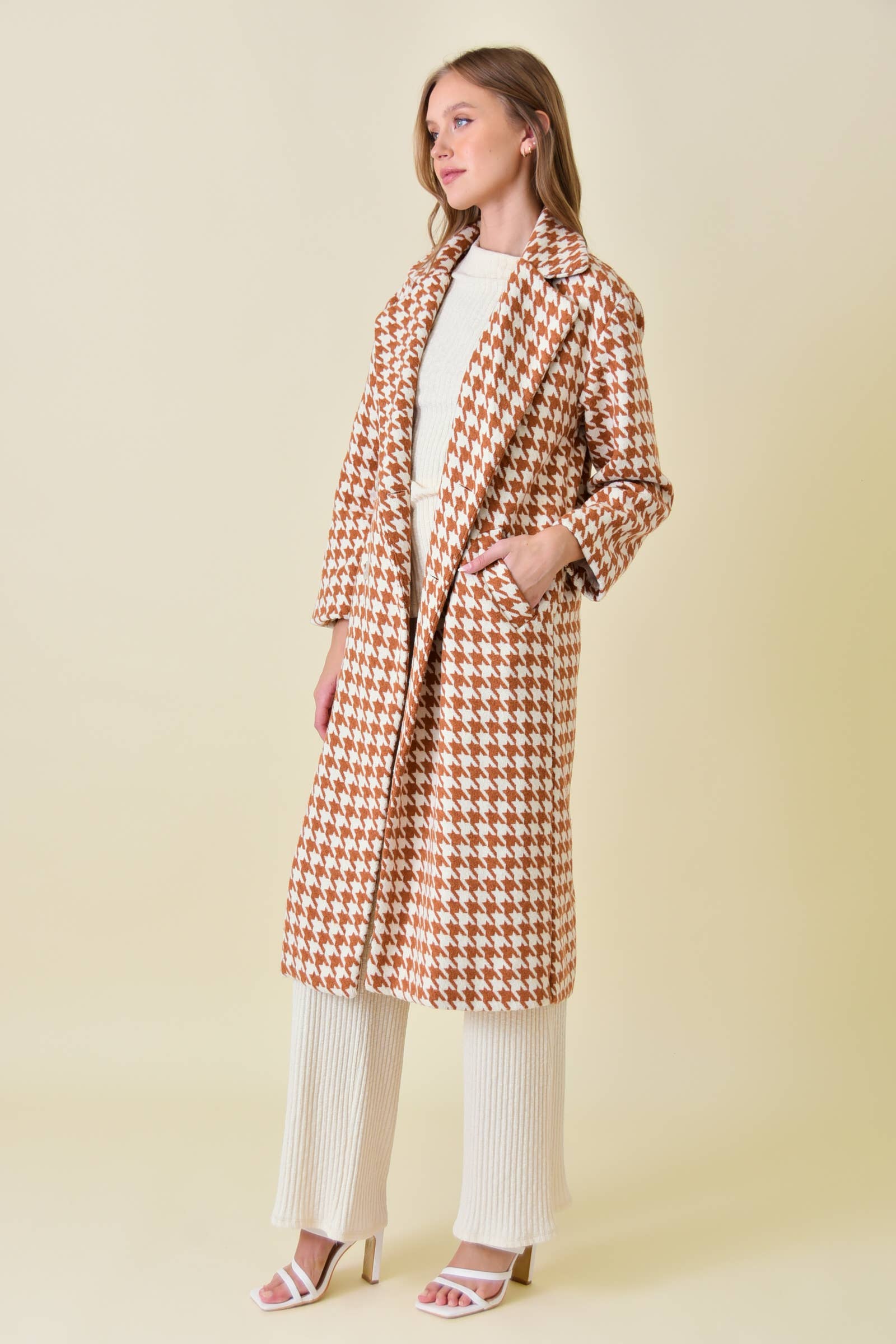 Rust Houndstooth Long Coat