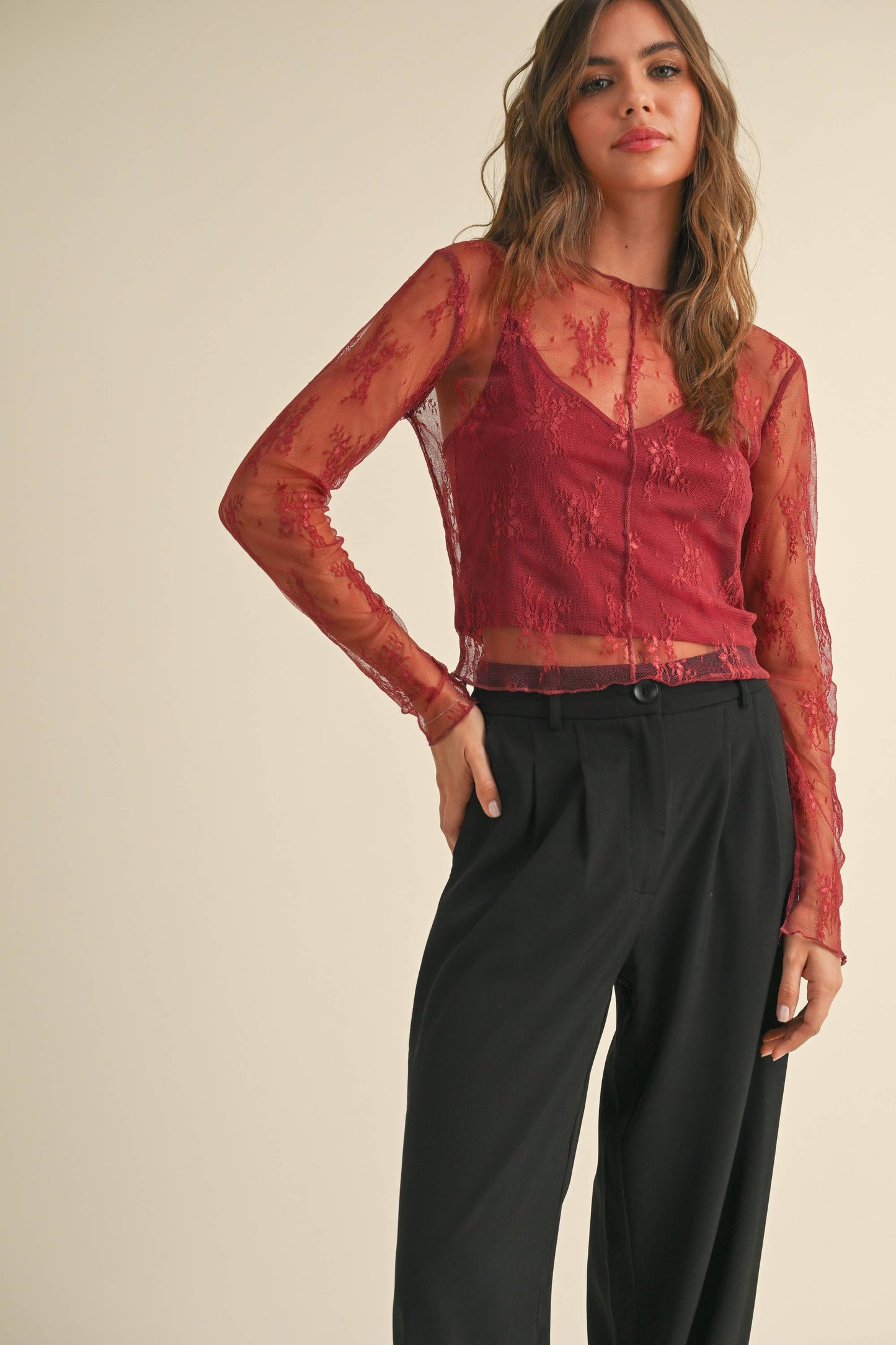 Wine Lace Top With Lining