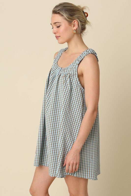 Seabreeze Gingham Shift Dress- Blue/Brown