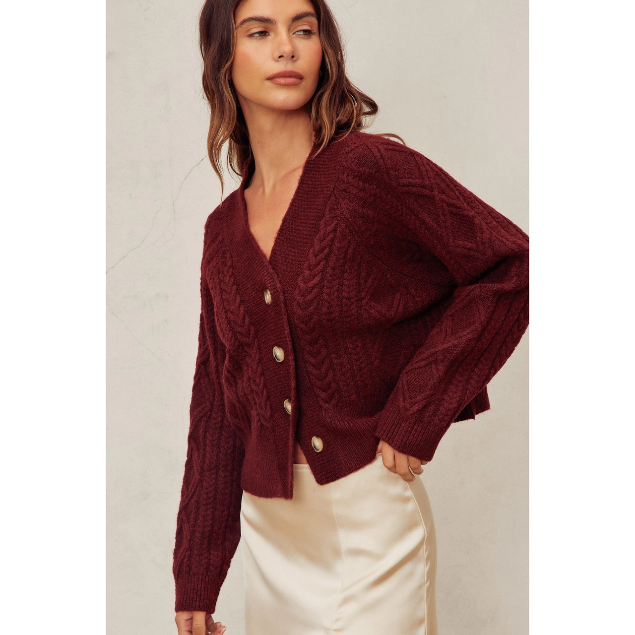 Burgundy Button Cardigan