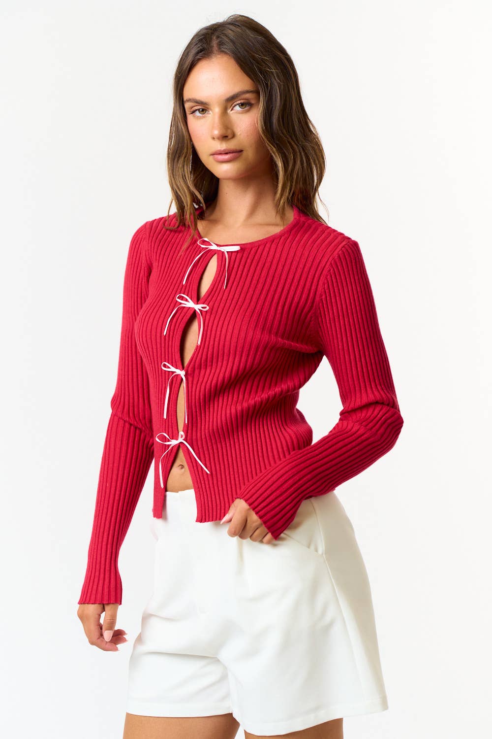 Alice Bow Cutout Top-Red