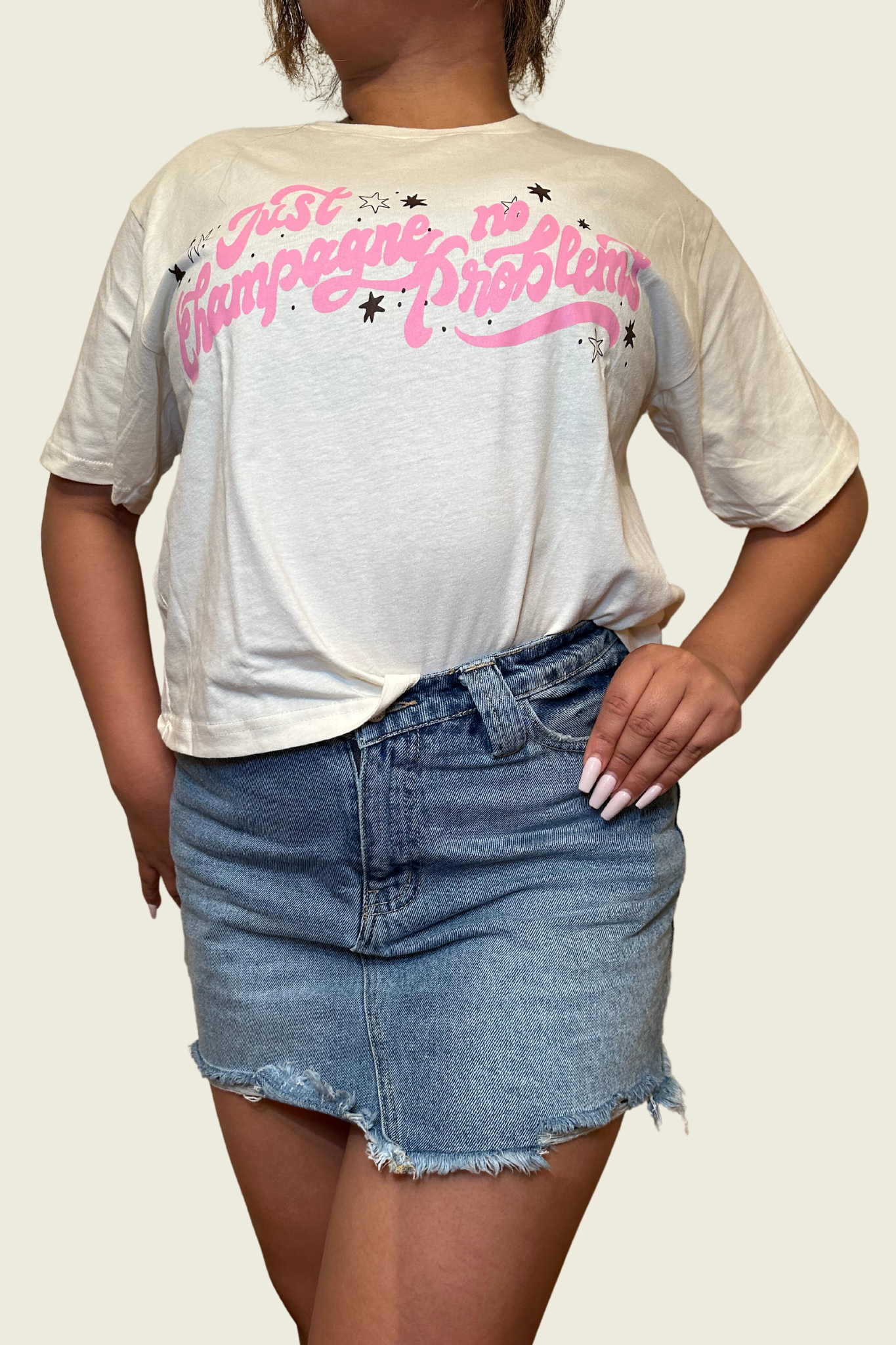 Champagne Problems Oversized Crop T-Shirt