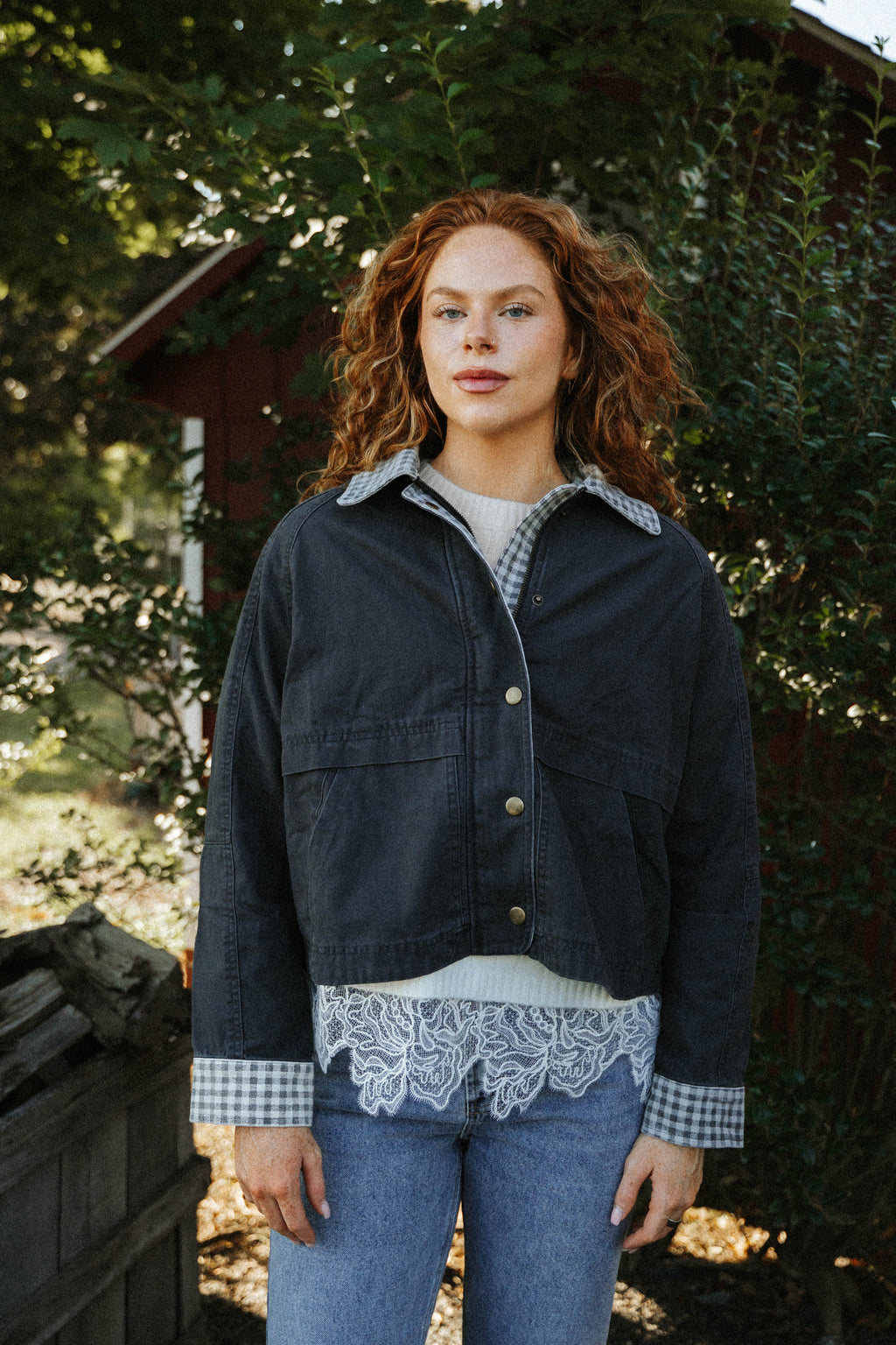 Hadley Gingham Jacket-Charcoal