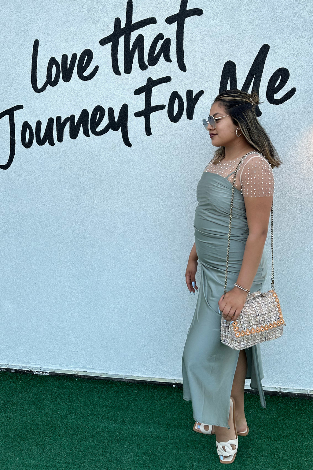 Teal Satin Slit Midi Dress