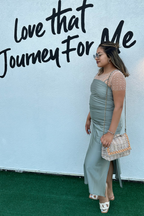 Teal Satin Slit Midi Dress