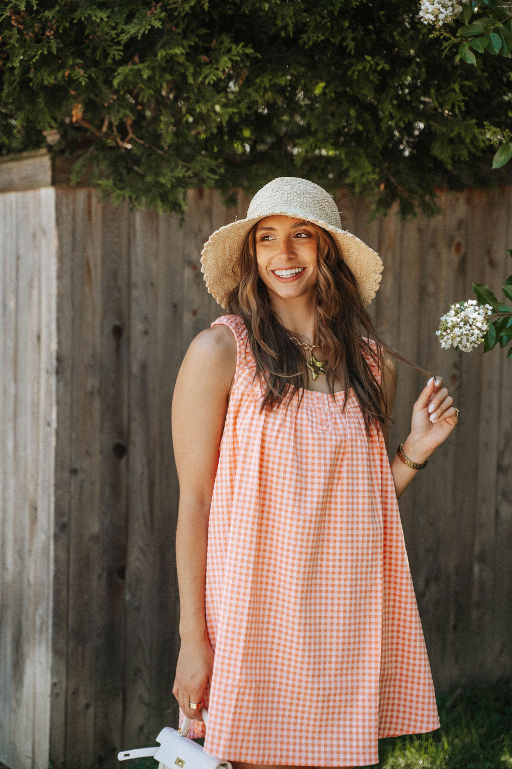 Seabreeze Gingham Shift Dress- Coral Pink