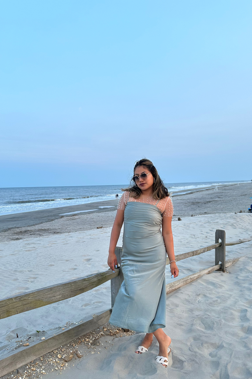 Teal Satin Slit Midi Dress