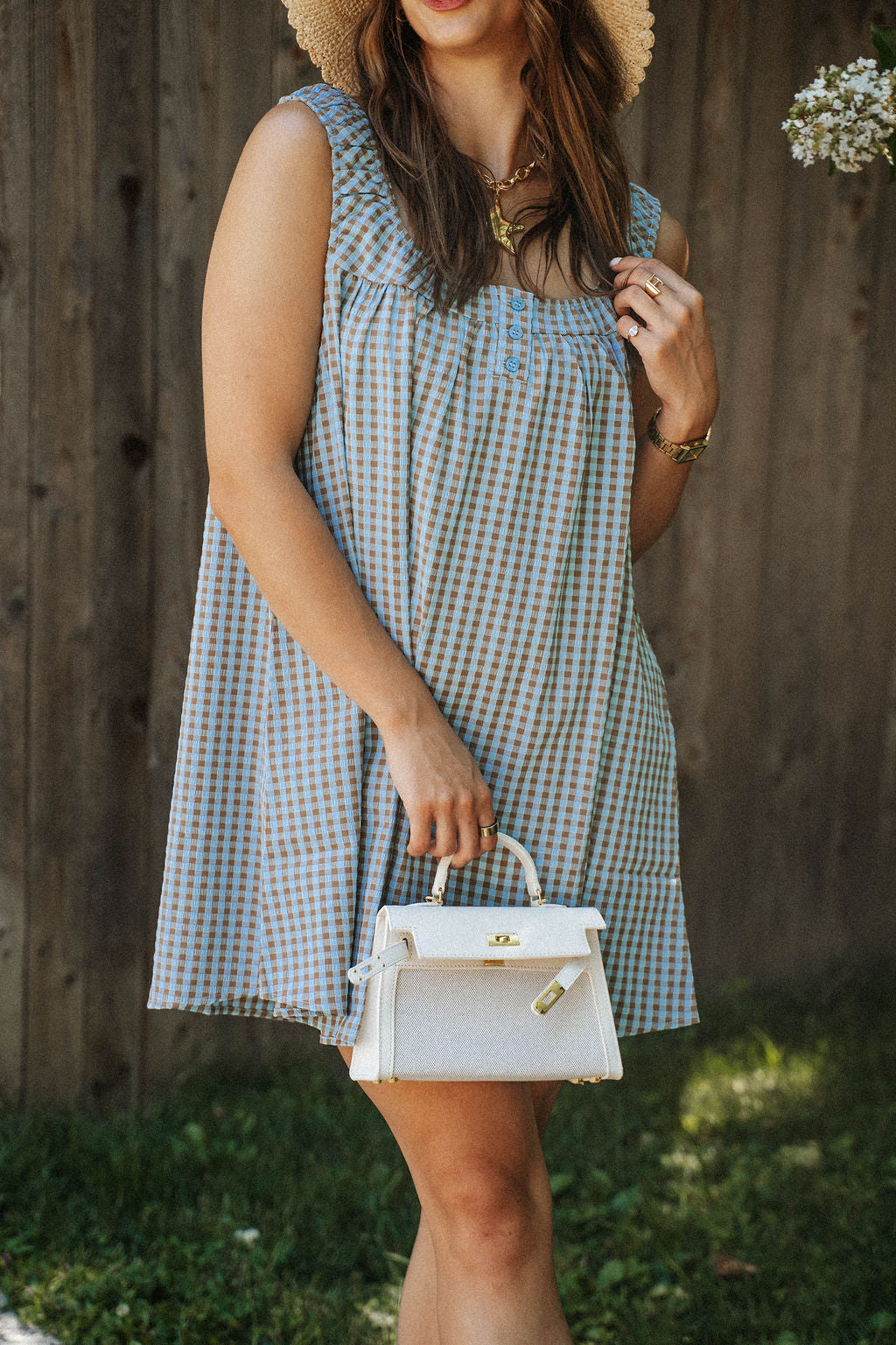 Seabreeze Gingham Shift Dress- Blue/Brown