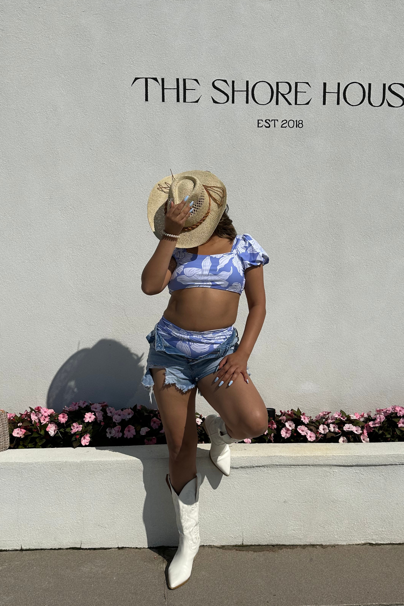 Blue Floral Print Off The Shoulder Floral Bikini Set