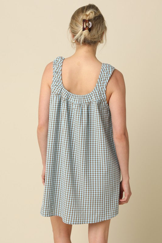 Seabreeze Gingham Shift Dress- Blue/Brown