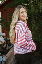 Harvest Lane Stripe Sweater- Berry