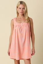 Seabreeze Gingham Shift Dress- Coral Pink