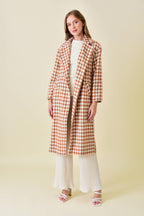 Rust Houndstooth Long Coat