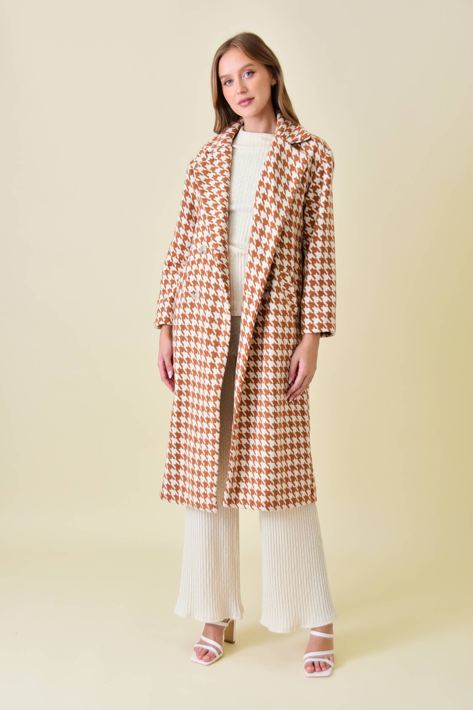 Rust Houndstooth Long Coat