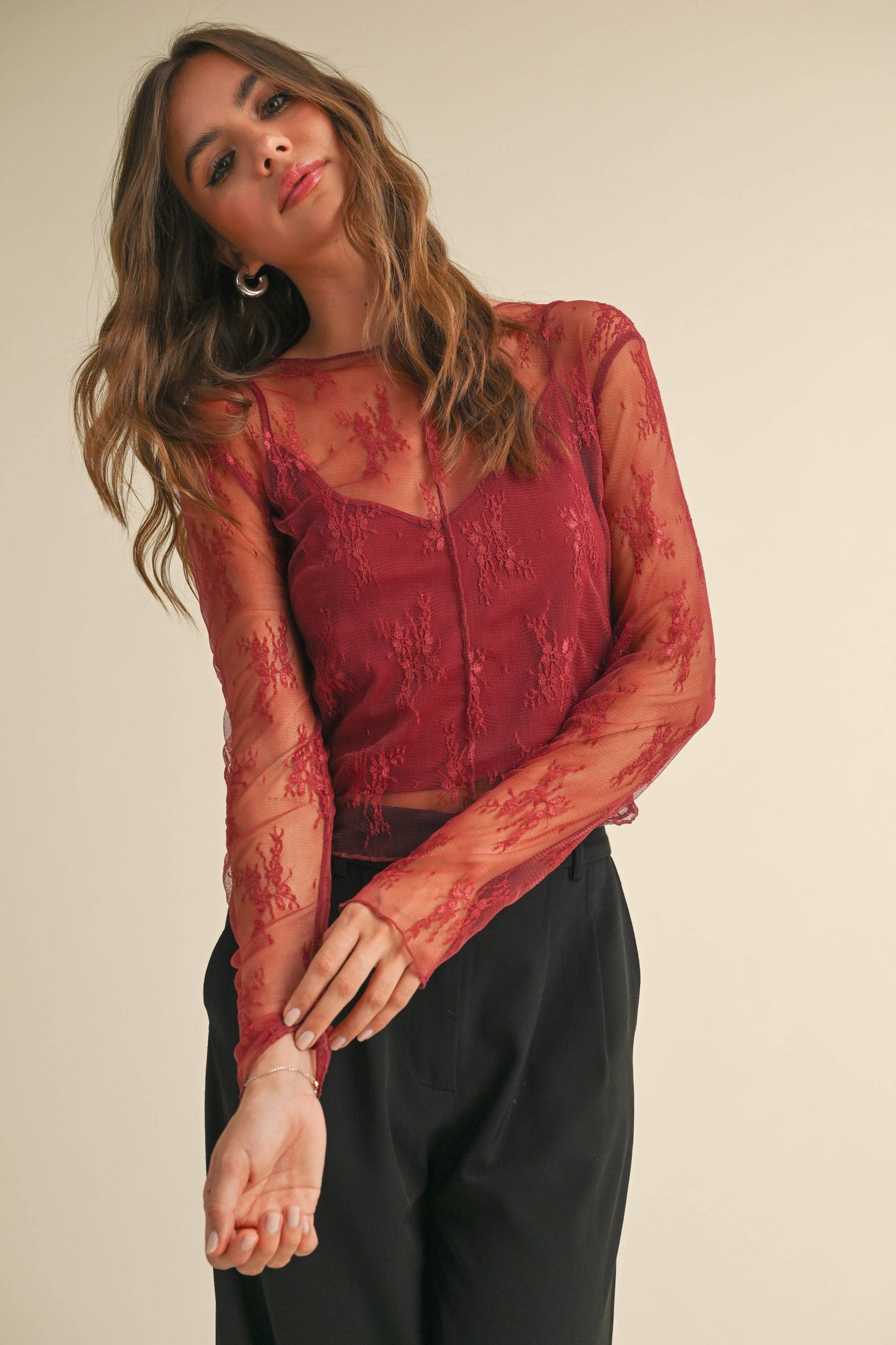 Wine Lace Top With Lining