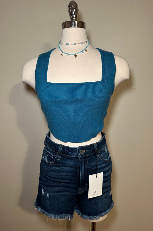 Teal Square Neck Sweater Top