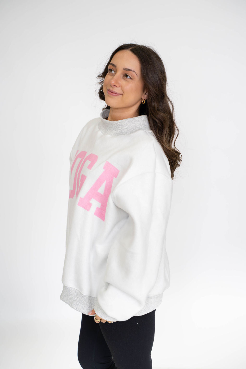 PILATES/YOGA Reversible Mockneck-Heather Grey/Pink