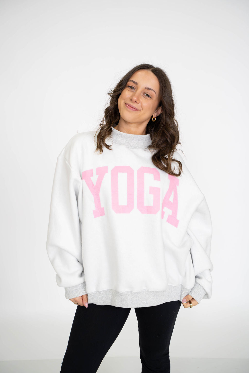 PILATES/YOGA Reversible Mockneck-Heather Grey/Pink