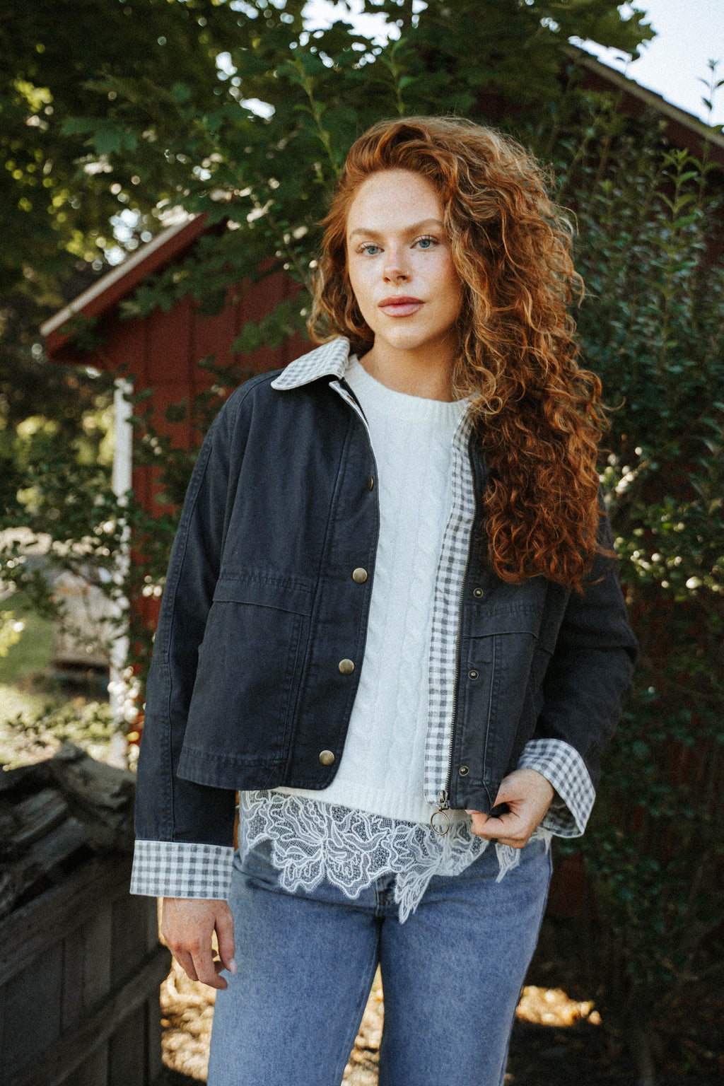 Hadley Gingham Jacket-Charcoal