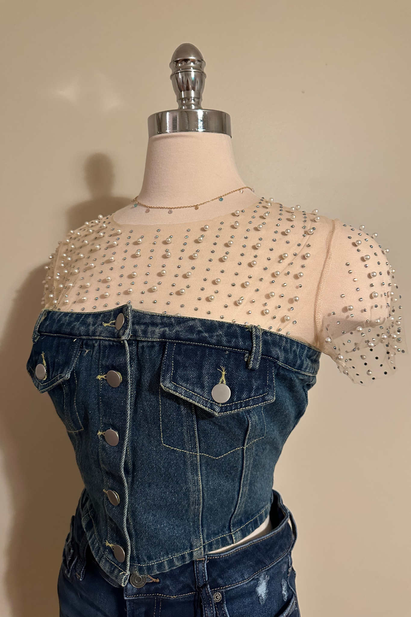 Dixie Denim Corset Tube Medium Wash Top