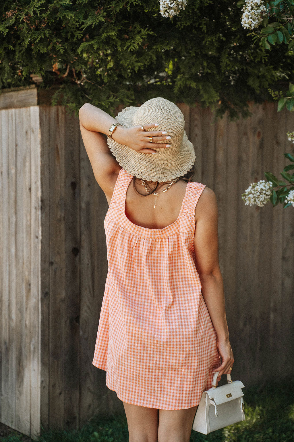 Seabreeze Gingham Shift Dress- Coral Pink