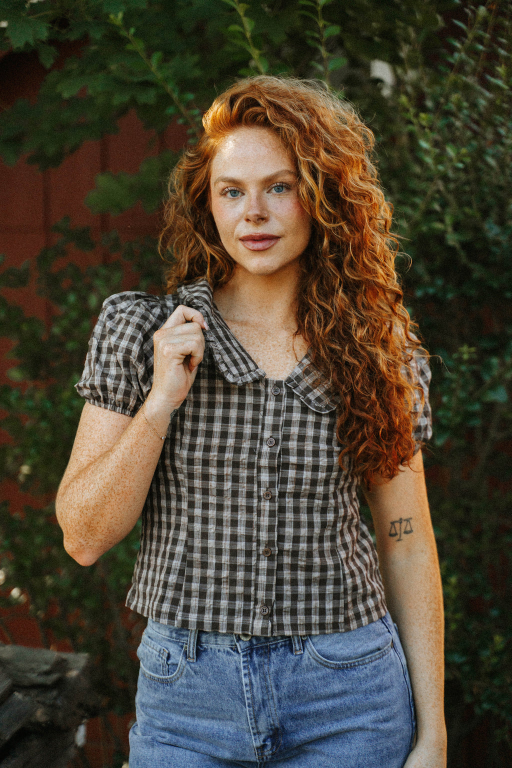 Wren Gingham Top- Chocolate