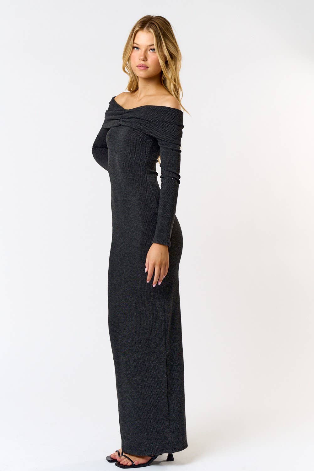 Pia Ribbed Off The Shoulder Maxi Dress