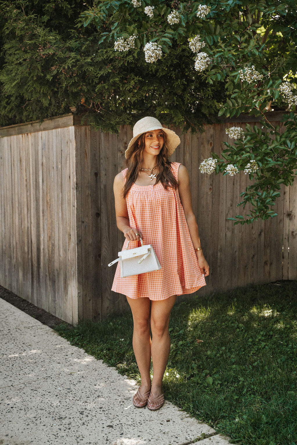 Seabreeze Gingham Shift Dress- Coral Pink