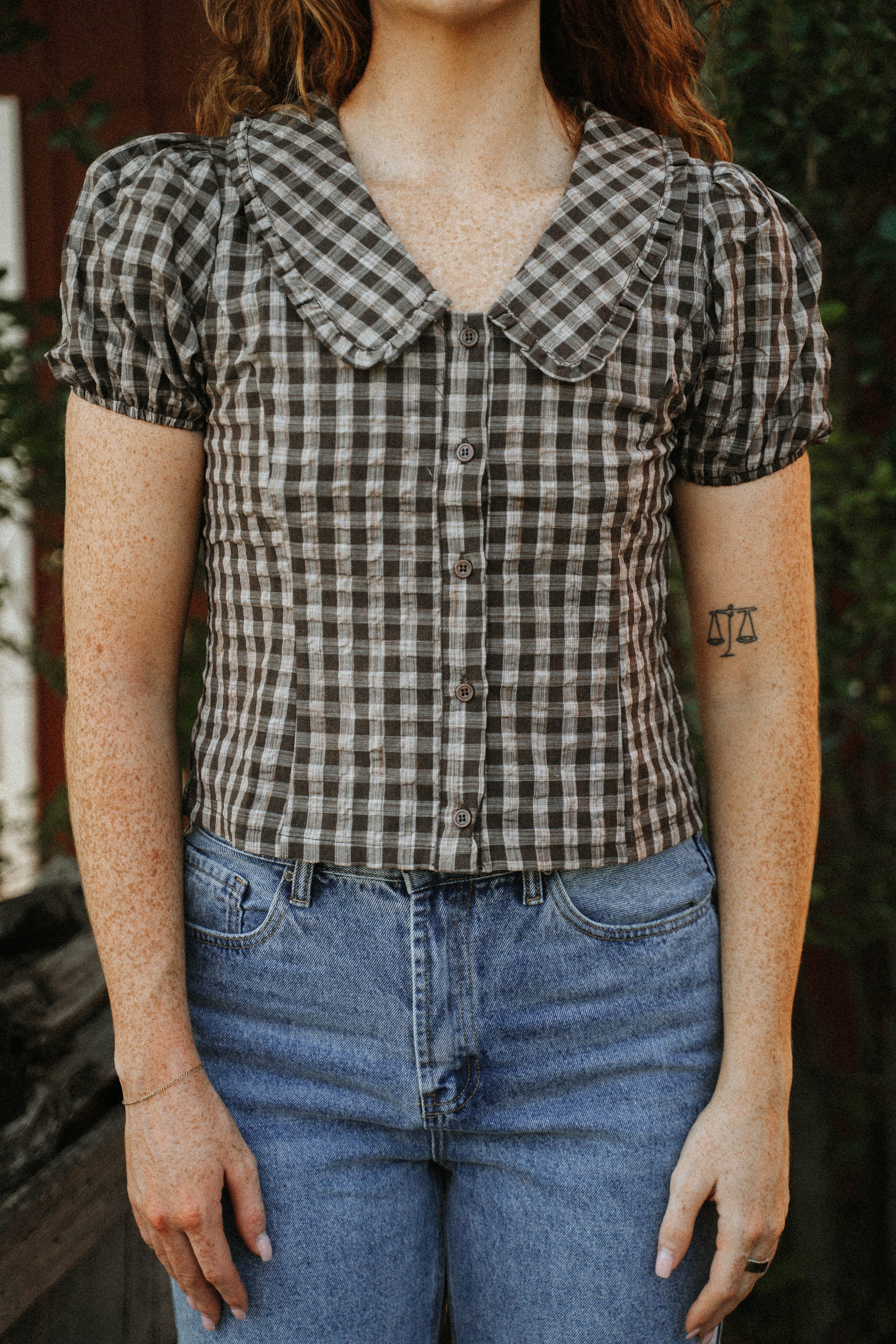 Wren Gingham Top- Chocolate