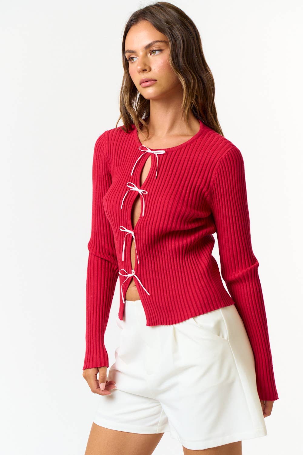 Alice Bow Cutout Top-Red