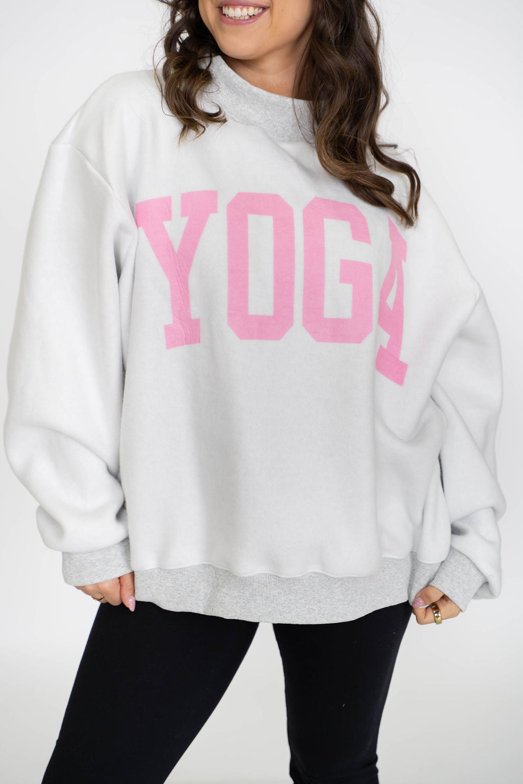 PILATES/YOGA Reversible Mockneck-Heather Grey/Pink